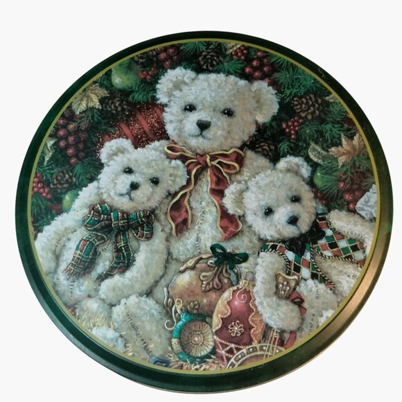 Brother Sister Design Studio Christmas Cookie Tin Teddy Bear Family Mom Babies - Picture 1 of 9